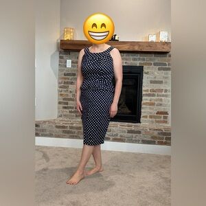 Navy Polka Dot Sleeveless Top & Skirt